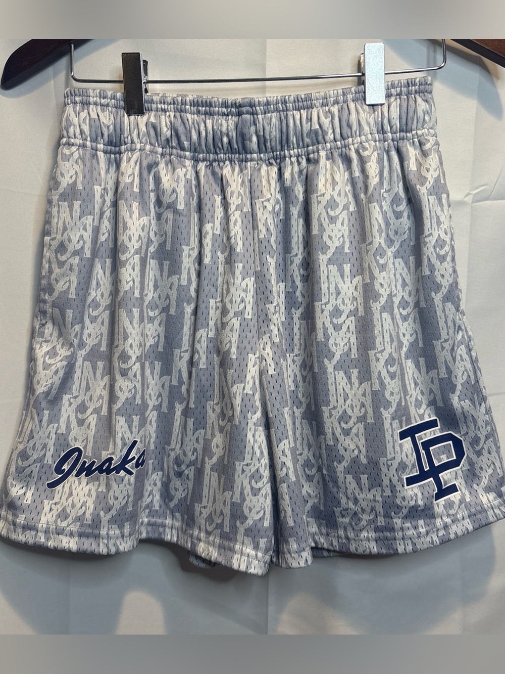 Inaka Power Light Gray & White Mesh Athletic Shorts with Navy Logos